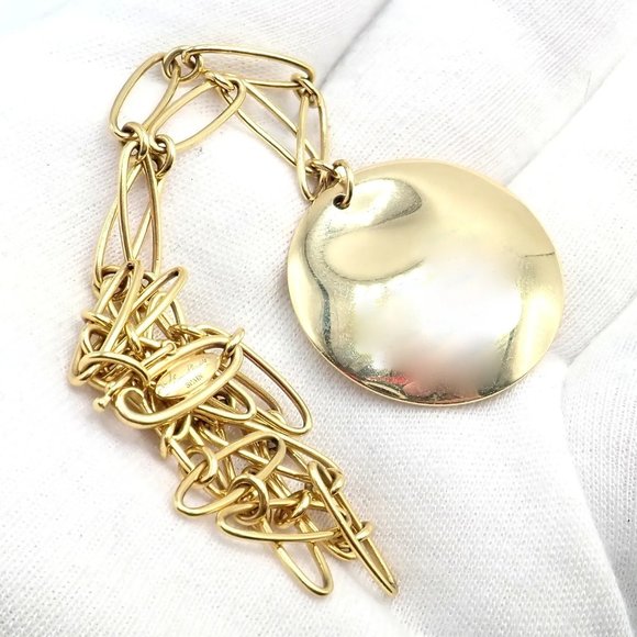 Authentic! Tiffany & Co Peretti 18k Yellow Gold 30mm Disc Pendant Necklace - Picture 8 of 12